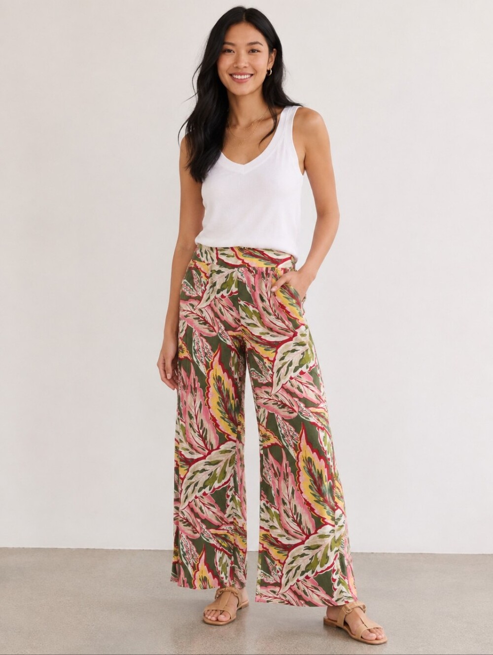 ❤️ LOFT BEACH LINEN HIGH RISE PULL ON WIDE LEG FLORAL PANTS, XS